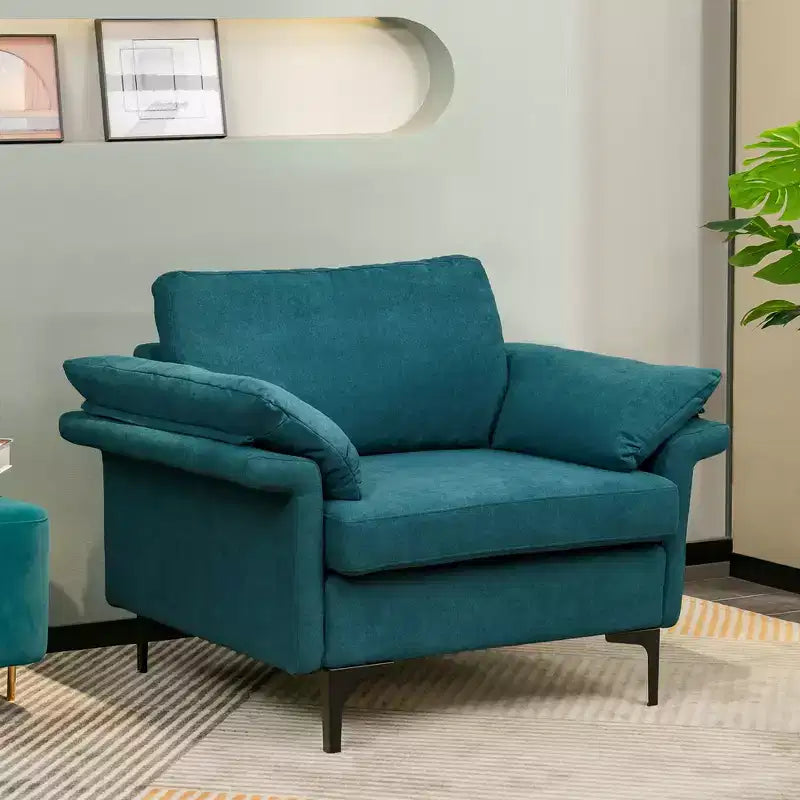 Poltrona moderna in tessuto Costway, divano singolo imbottito con gambe in metallo Blu/Grigio