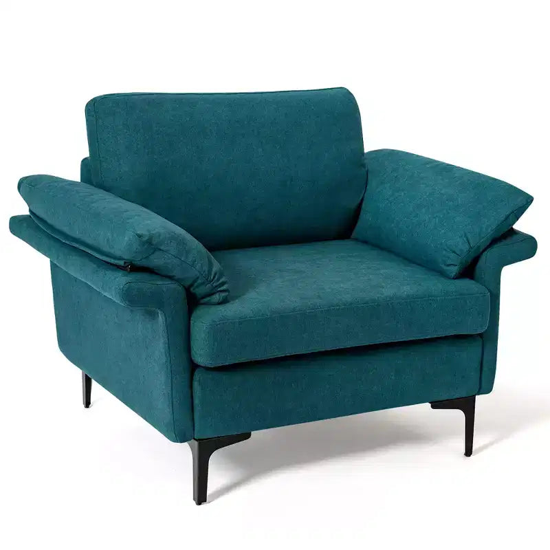 Poltrona moderna in tessuto Costway, divano singolo imbottito con gambe in metallo Blu/Grigio