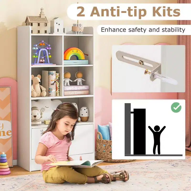 Libreria indipendente Costway con ante, 2 mobili contenitori e 5 scomparti, 2 kit antiribaltamento