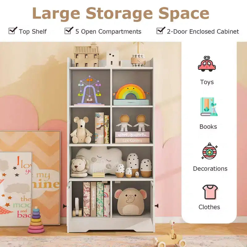 Libreria indipendente Costway con ante, 2 mobili contenitori e 5 scomparti, 2 kit antiribaltamento
