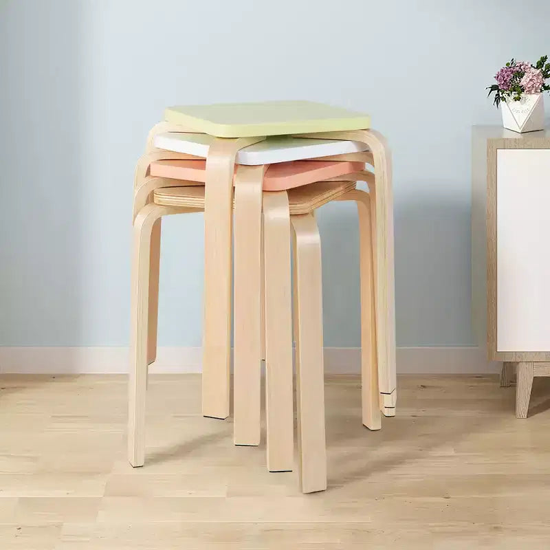 Costway Set di 4 Sgabelli Quadrati Colorati Impilabili in Legno con Tappetini Antiscivolo in Feltro