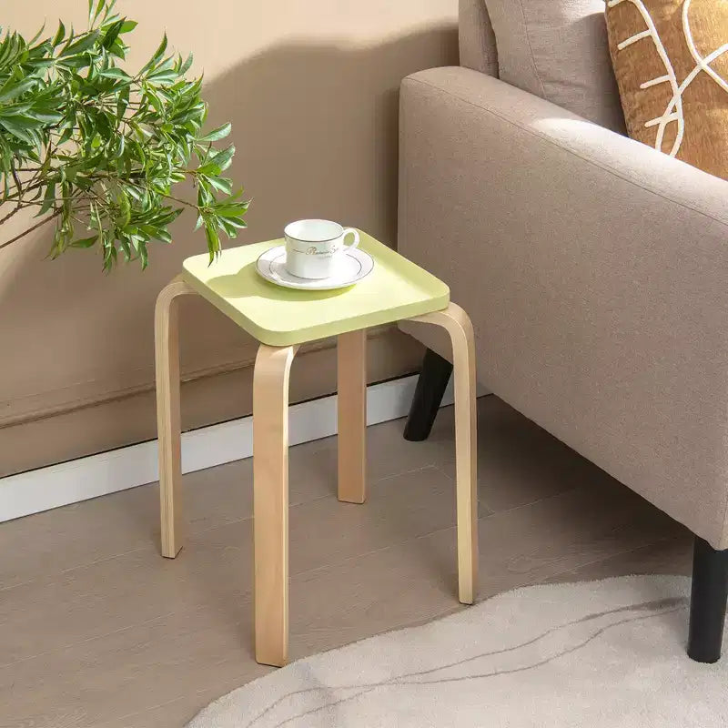 Costway Set di 4 Sgabelli Quadrati Colorati Impilabili in Legno con Tappetini Antiscivolo in Feltro