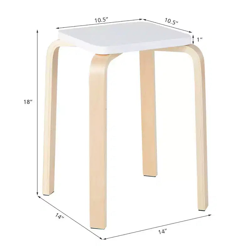 Costway Set di 4 Sgabelli Quadrati Colorati Impilabili in Legno con Tappetini Antiscivolo in Feltro