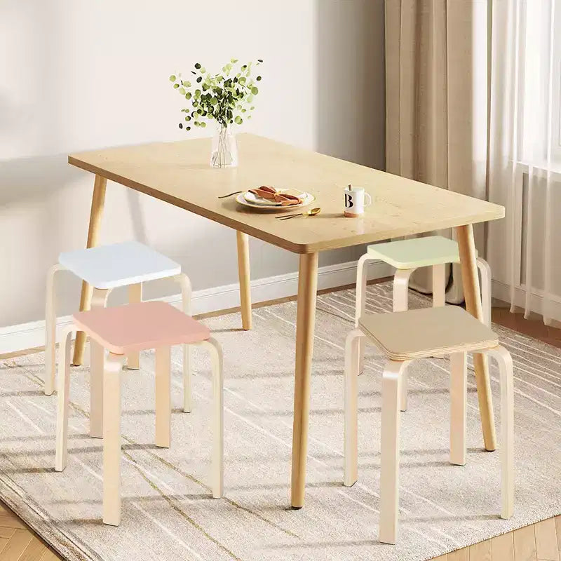 Costway Set di 4 Sgabelli Quadrati Colorati Impilabili in Legno con Tappetini Antiscivolo in Feltro