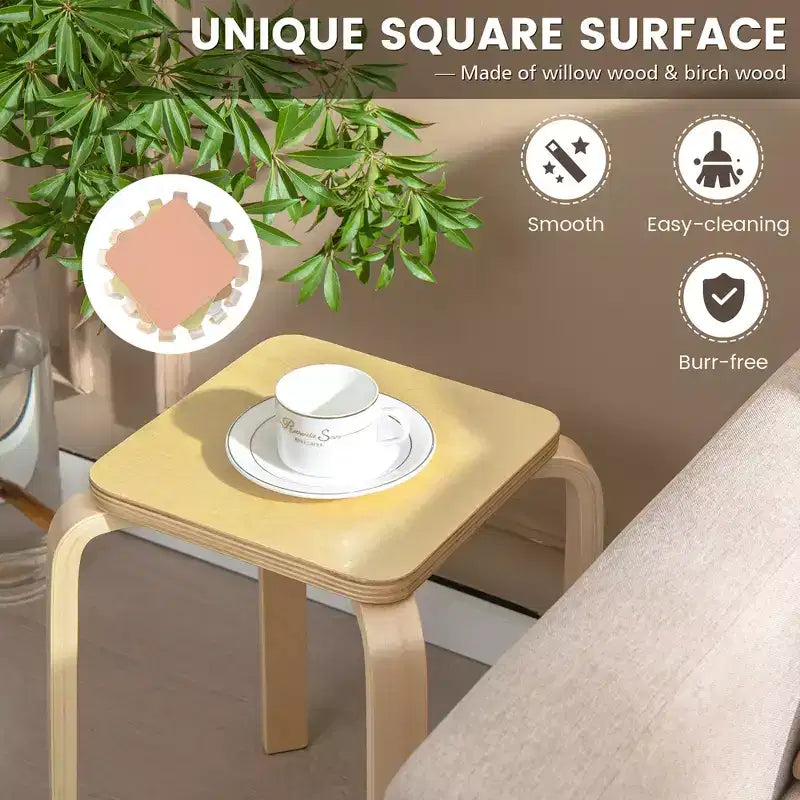 Costway Set di 4 Sgabelli Quadrati Colorati Impilabili in Legno con Tappetini Antiscivolo in Feltro
