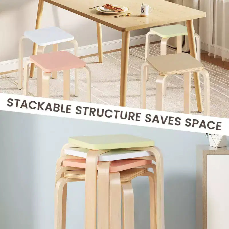 Costway Set di 4 Sgabelli Quadrati Colorati Impilabili in Legno con Tappetini Antiscivolo in Feltro