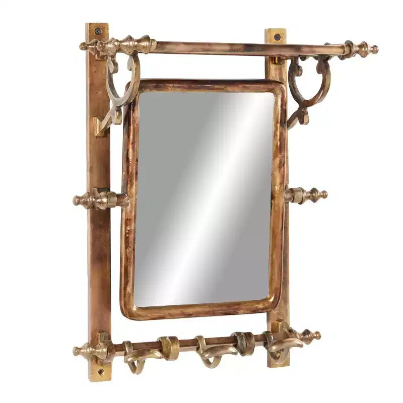 15 x 20 Bathroom Wall Rack with Hooks and Rectangular Mirror - Olivia & May