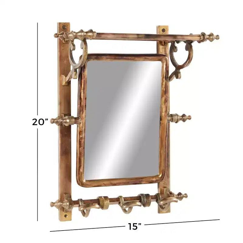 Mensola da parete per bagno in alluminio brunito con specchio rettangolare, mensola singola