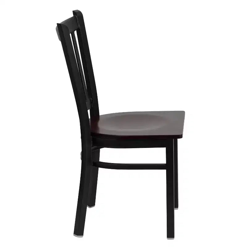 Sedia da pranzo in metallo nero con seduta in legno di mogano, set da 4