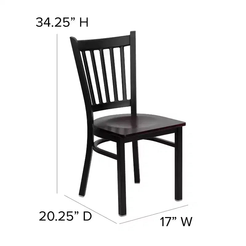 Sedia da pranzo in metallo nero con seduta in legno di mogano, set da 4