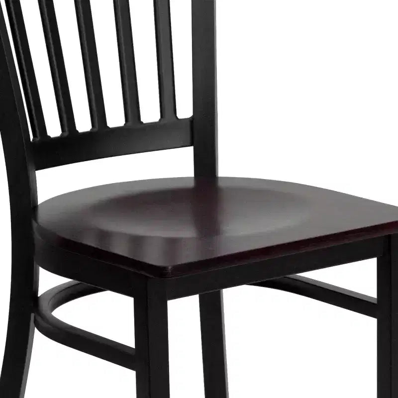 Sedia da pranzo in metallo nero con seduta in legno di mogano, set da 4
