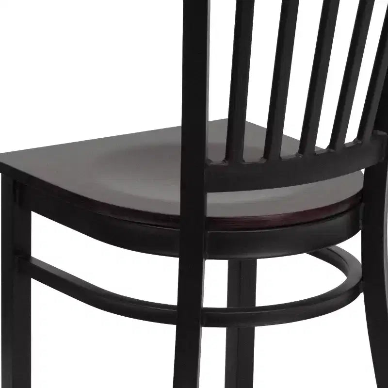 Sedia da pranzo in metallo nero con seduta in legno di mogano, set da 4