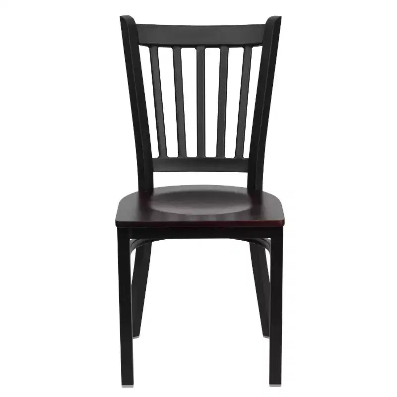 Sedia da pranzo in metallo nero con seduta in legno di mogano, set da 4
