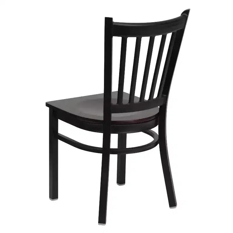 Sedia da pranzo in metallo nero con seduta in legno di mogano, set da 4