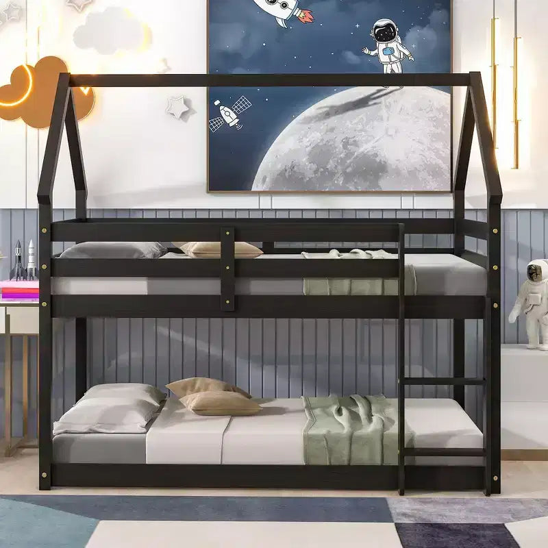 Letto a Castello con Tetto, Sponda di Sicurezza e Scaletta-ModernLuxe