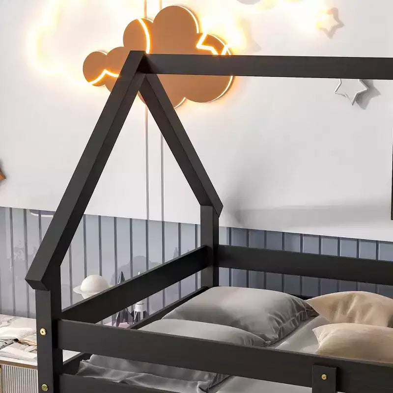 Letto a Castello con Tetto, Sponda di Sicurezza e Scaletta-ModernLuxe