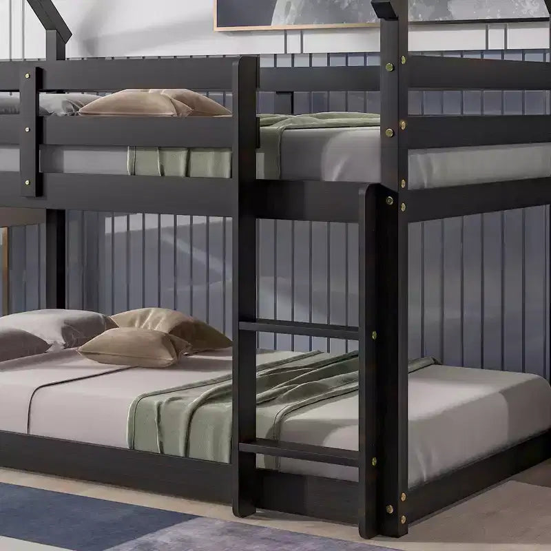 Letto a Castello con Tetto, Sponda di Sicurezza e Scaletta-ModernLuxe