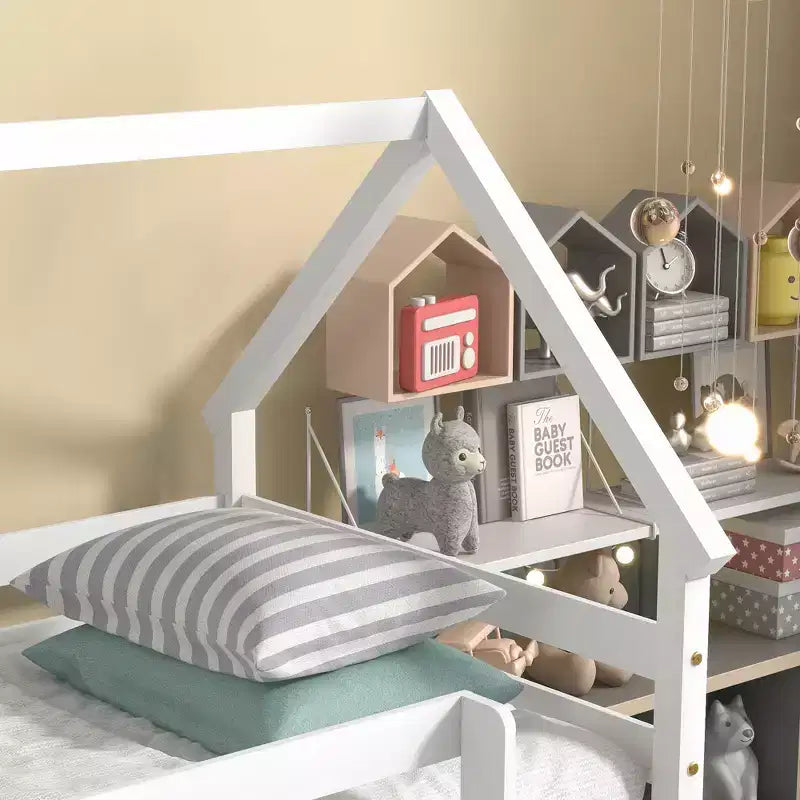 Letto a Castello con Tetto, Sponda di Sicurezza e Scaletta-ModernLuxe
