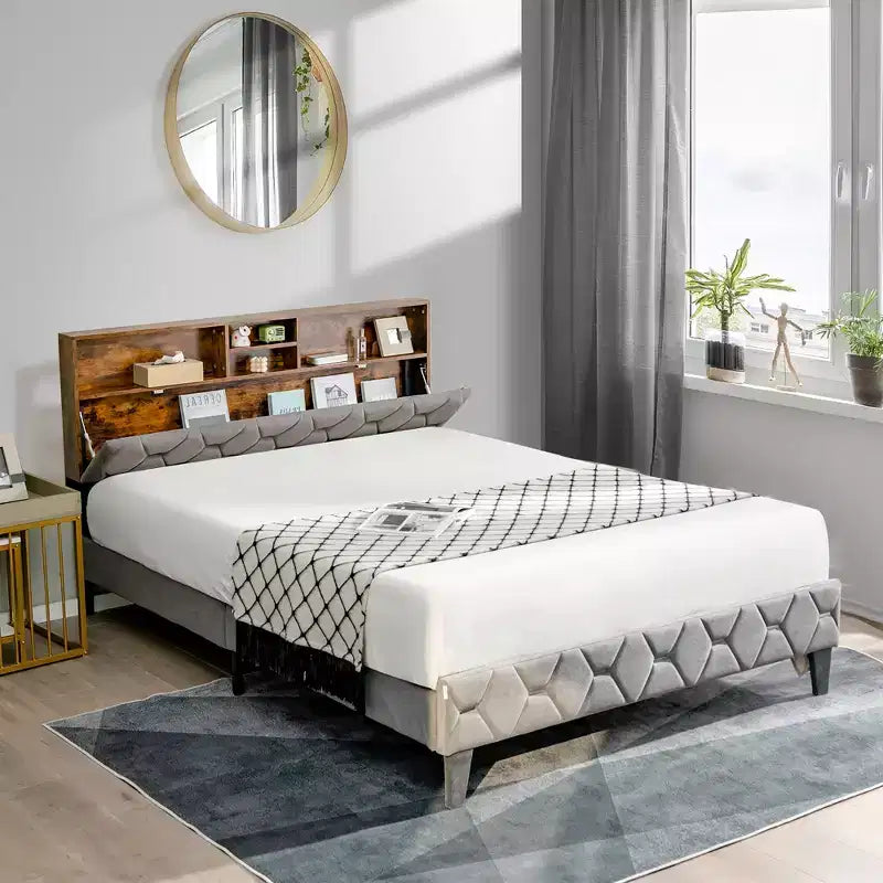 Costway Struttura Letto Imbottita con Contenitore e Testiera