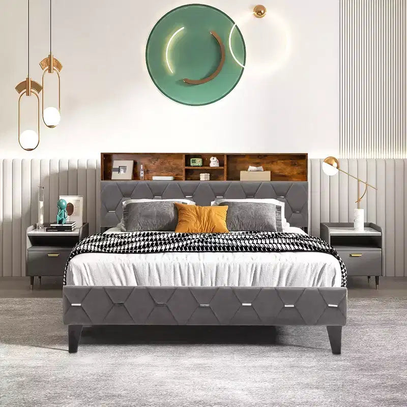 Costway Struttura Letto Imbottita con Contenitore e Testiera