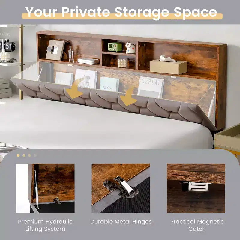 Costway Struttura Letto Imbottita con Contenitore e Testiera