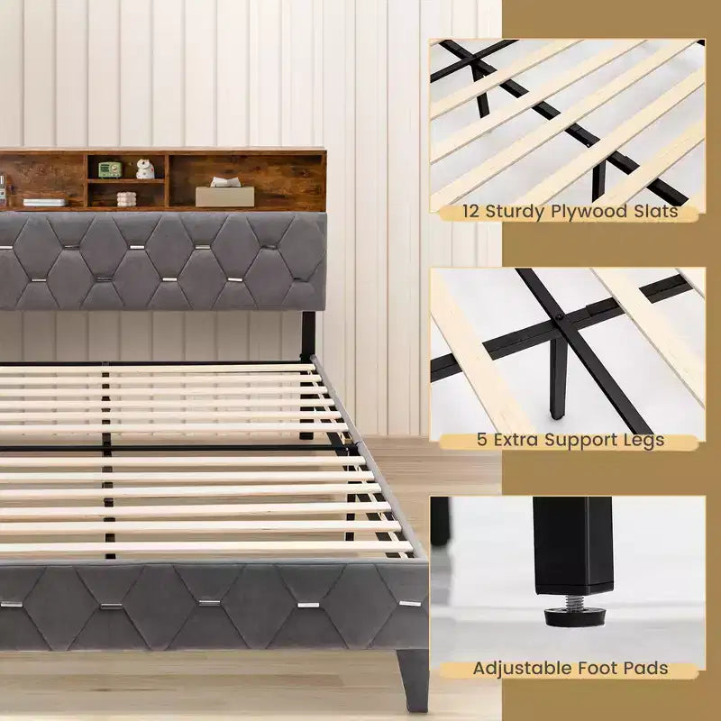 Costway Struttura Letto Imbottita con Contenitore e Testiera