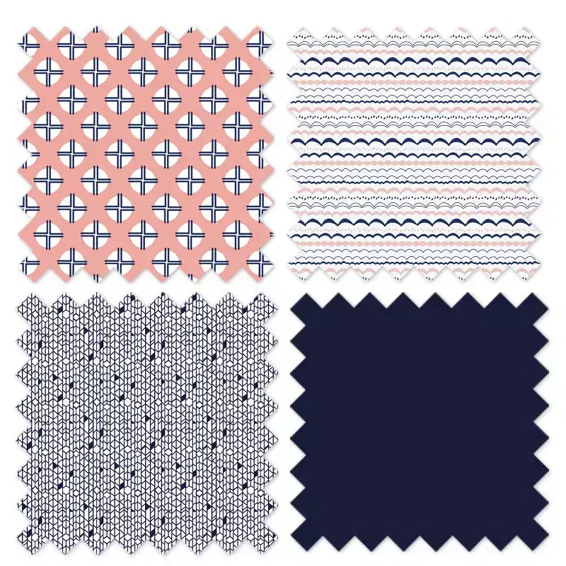 Bacati - Cesto portabiancheria pieghevole Olivia Corallo/Blu navy