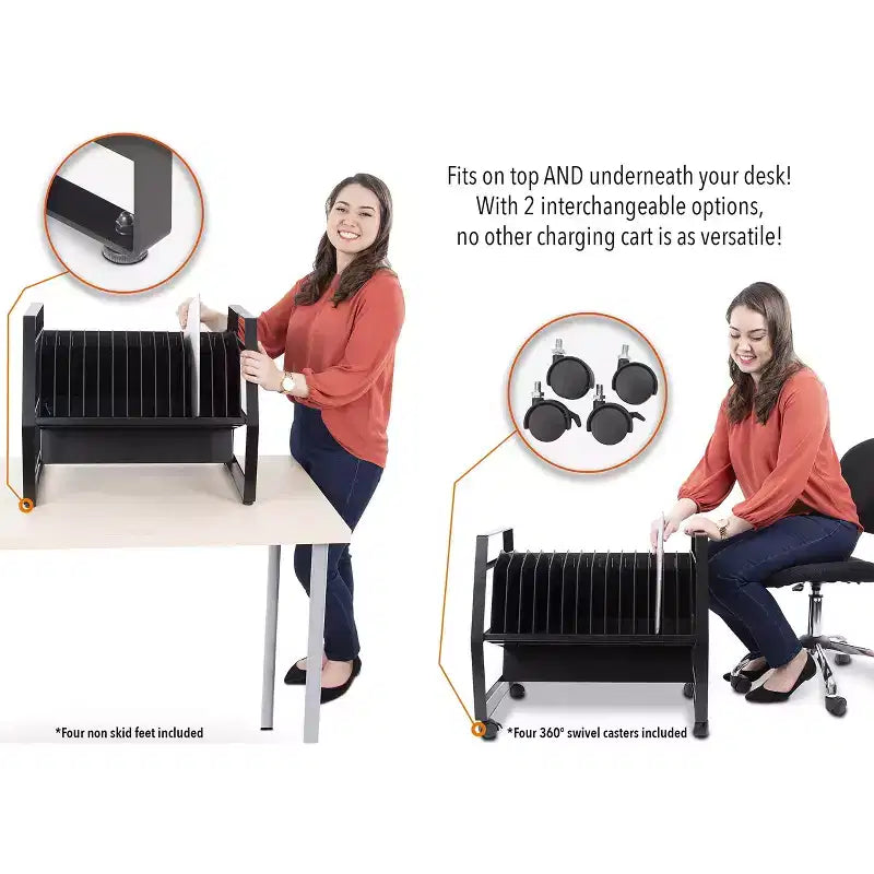 Carrello di ricarica aperto Line Leader, contiene fino a 16 dispositivi, nero