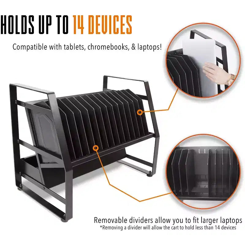 Carrello di ricarica aperto Line Leader, contiene fino a 16 dispositivi, nero