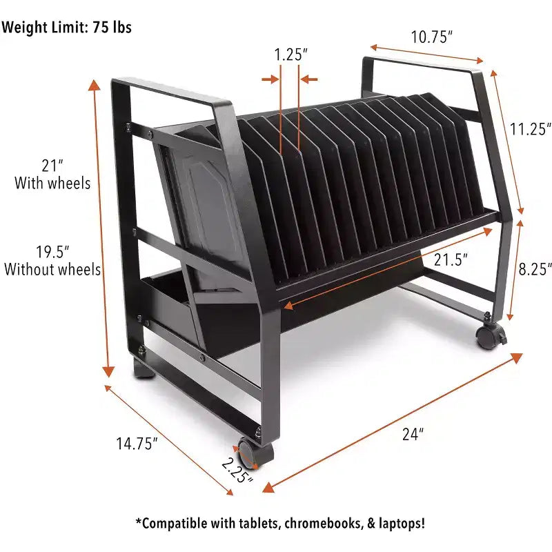 Carrello di ricarica aperto Line Leader, contiene fino a 16 dispositivi, nero