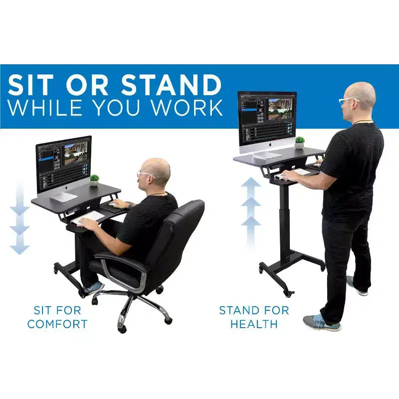 Mount-It! Postazione di lavoro elettrica mobile regolabile con ruote | Workstation sit-stand con ruote e controller per la regolazione programmabile dell'altezza