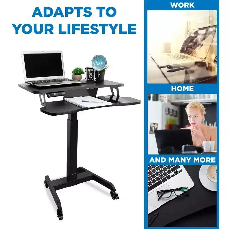 Mount-It! Postazione di lavoro elettrica mobile regolabile con ruote | Workstation sit-stand con ruote e controller per la regolazione programmabile dell'altezza