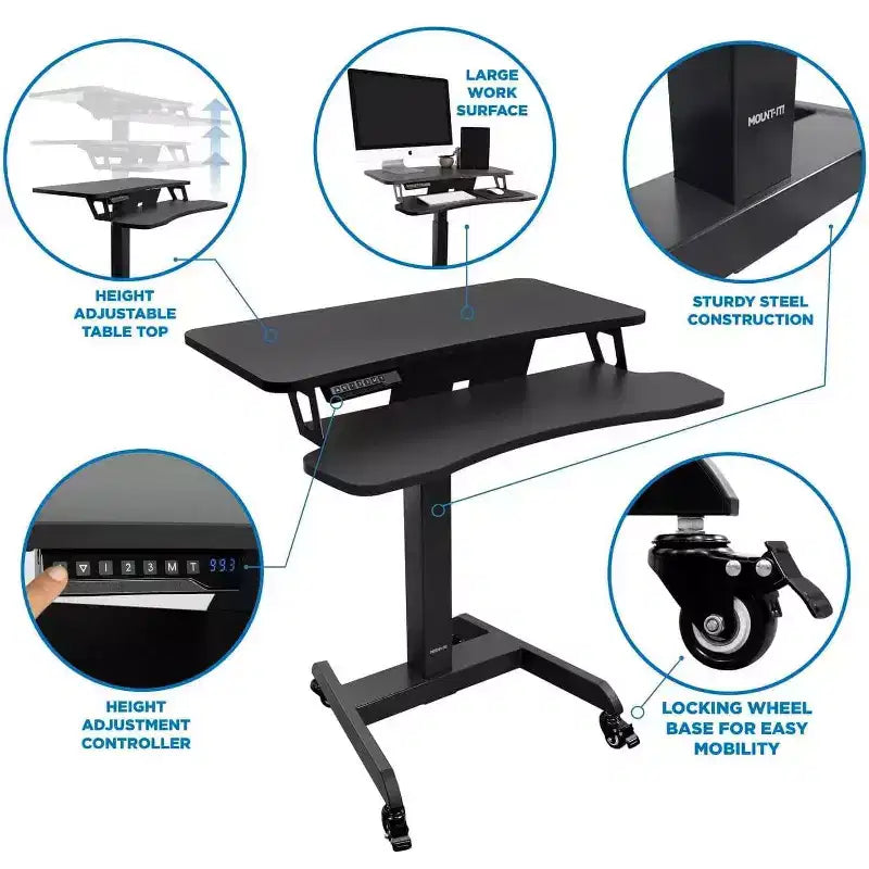 Mount-It! Postazione di lavoro elettrica mobile regolabile con ruote | Workstation sit-stand con ruote e controller per la regolazione programmabile dell'altezza