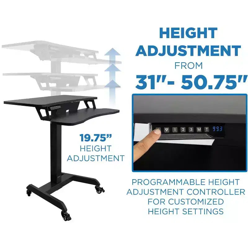Mount-It! Postazione di lavoro elettrica mobile regolabile con ruote | Workstation sit-stand con ruote e controller per la regolazione programmabile dell'altezza