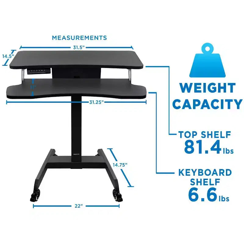 Mount-It! Postazione di lavoro elettrica mobile regolabile con ruote | Workstation sit-stand con ruote e controller per la regolazione programmabile dell'altezza