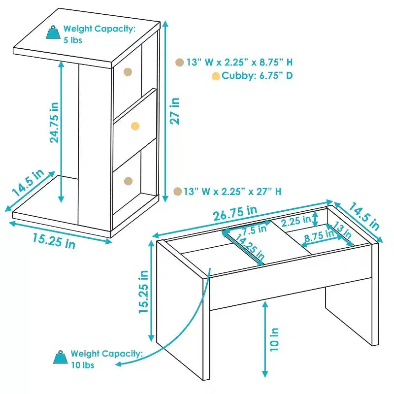 Tavolino da salotto decorativo multiuso 2-in-1 per interni Sunnydaze