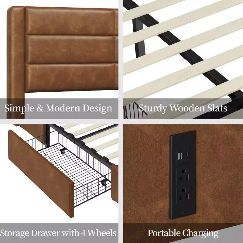Yaheetech Letto Imbottito con 3 Cassetti Contenitore e Porte USB Integrate