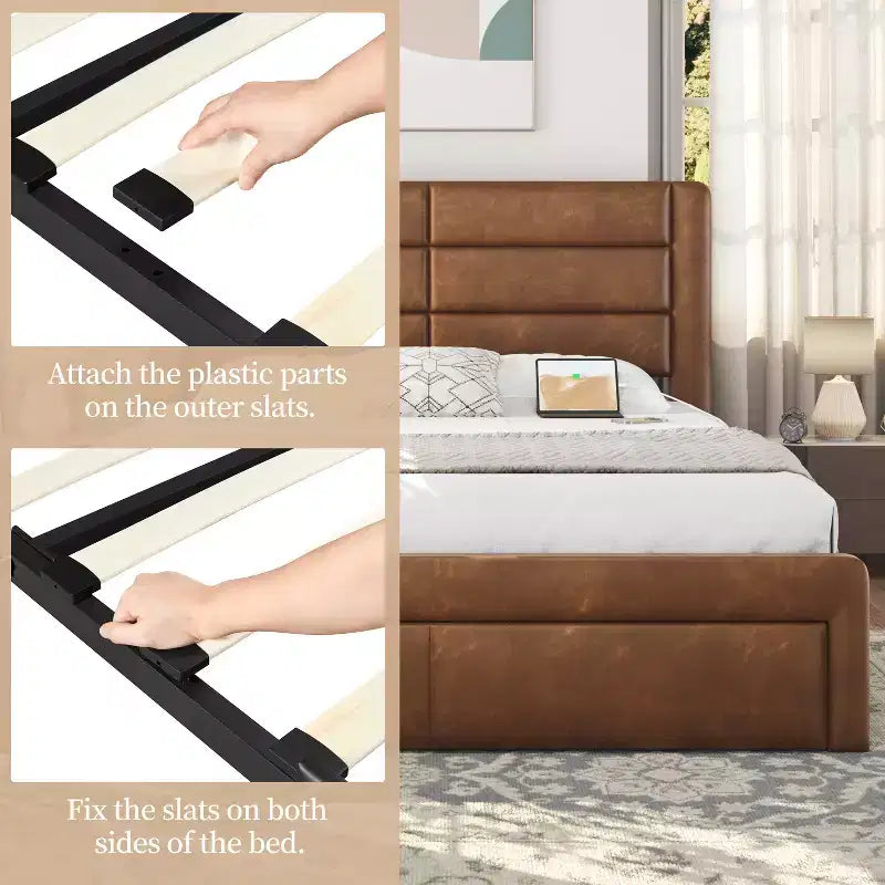 Yaheetech Letto Imbottito con 3 Cassetti Contenitore e Porte USB Integrate