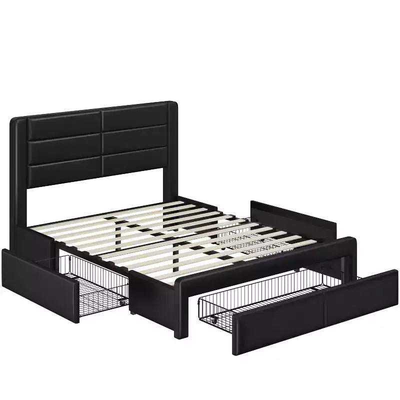 Yaheetech Letto Imbottito con 3 Cassetti Contenitore e Porte USB Integrate