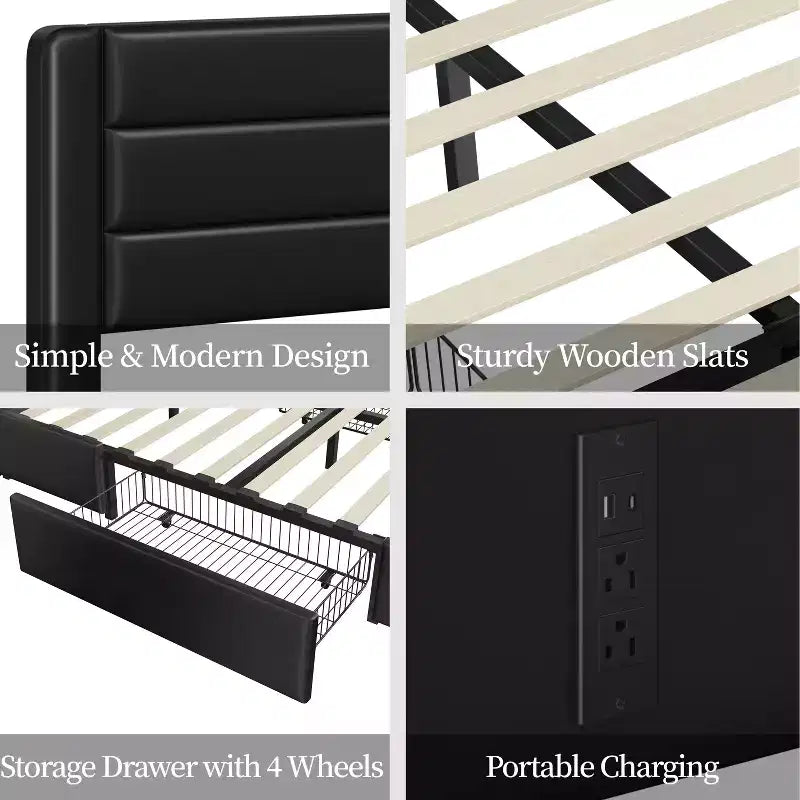 Yaheetech Letto Imbottito con 3 Cassetti Contenitore e Porte USB Integrate