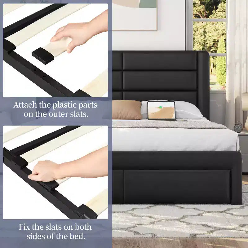 Yaheetech Letto Imbottito con 3 Cassetti Contenitore e Porte USB Integrate