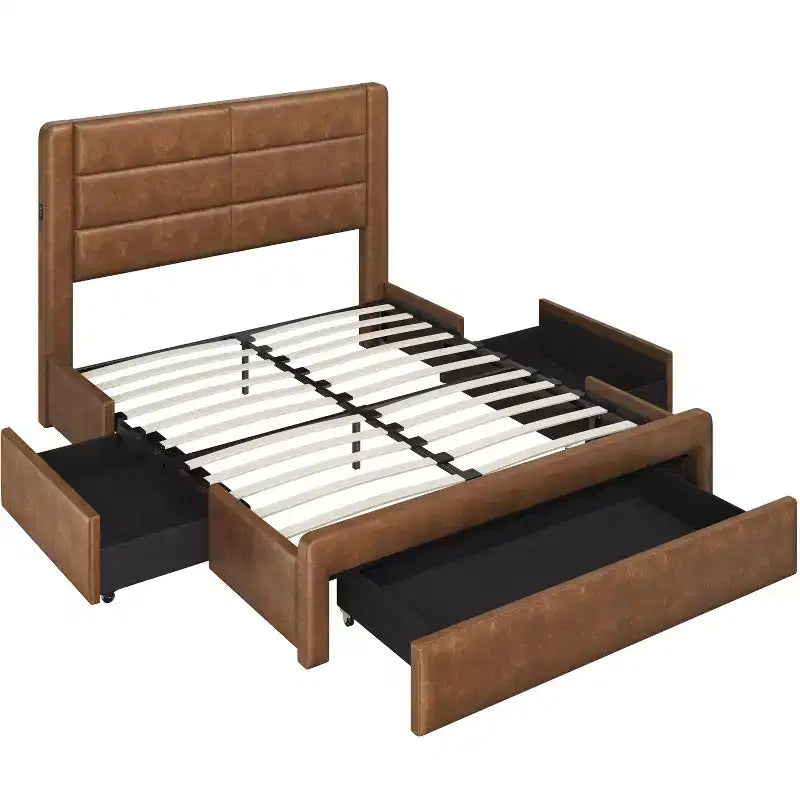 Yaheetech Letto Imbottito con 3 Cassetti Contenitore e Porte USB Integrate