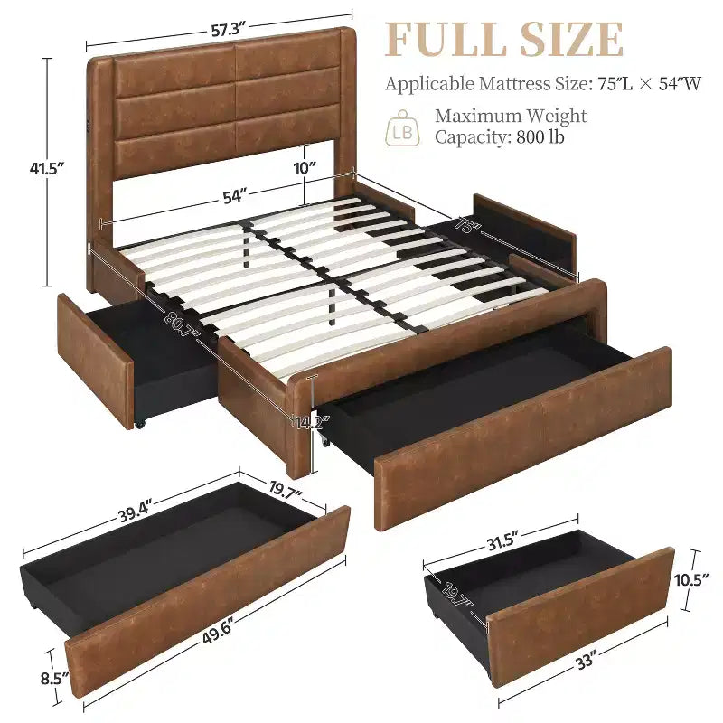 Yaheetech Letto Imbottito con 3 Cassetti Contenitore e Porte USB Integrate