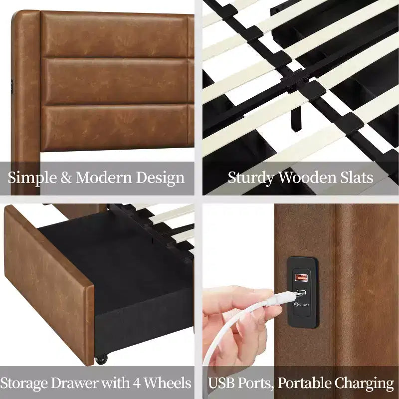 Yaheetech Letto Imbottito con 3 Cassetti Contenitore e Porte USB Integrate