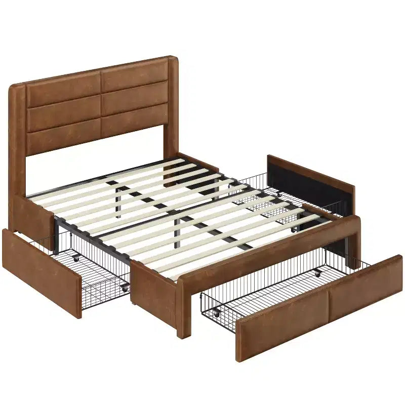 Yaheetech Letto Imbottito con 3 Cassetti Contenitore e Porte USB Integrate