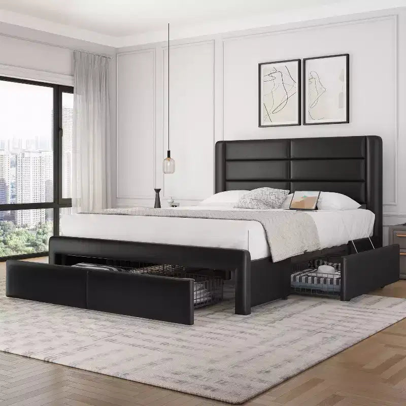 Yaheetech Letto Imbottito con 3 Cassetti Contenitore e Porte USB Integrate