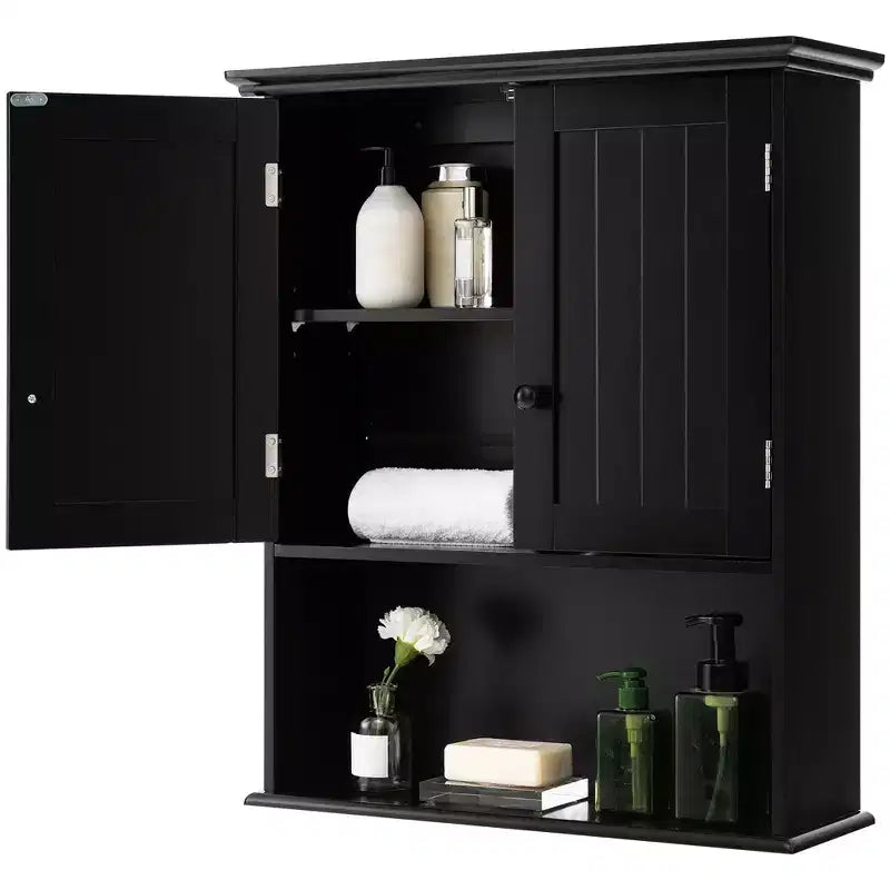 Mobiletto da bagno a parete nero/espresso con ripiano regolabile, per 1 persona
