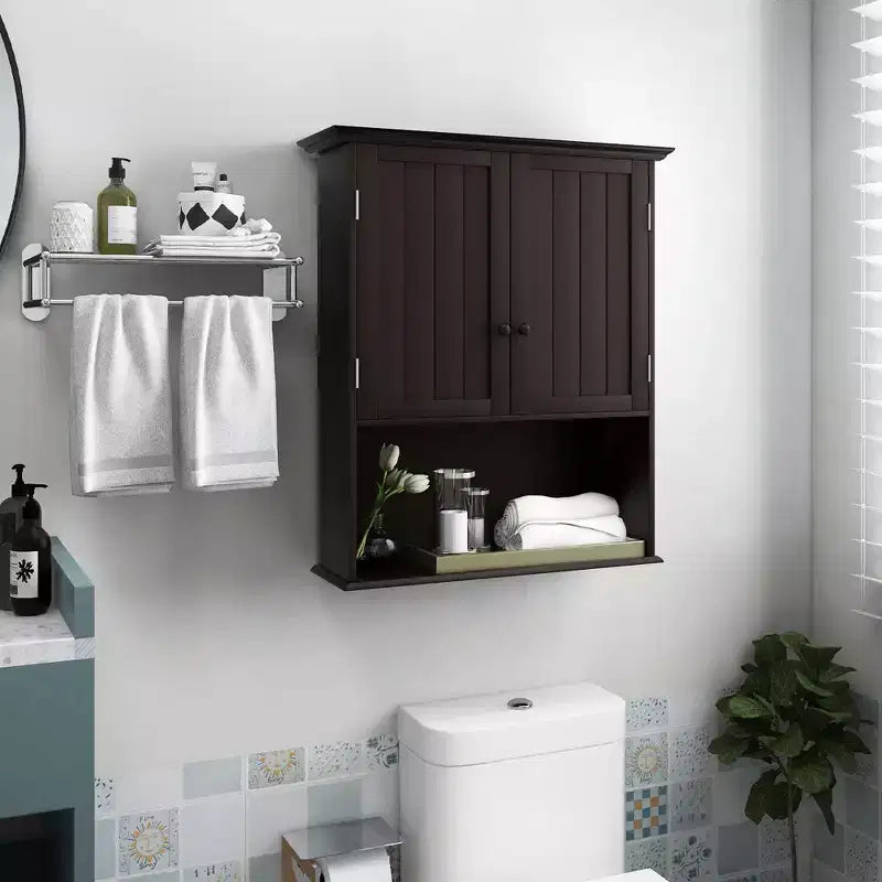 Mobiletto da bagno a parete nero/espresso con ripiano regolabile, per 1 persona