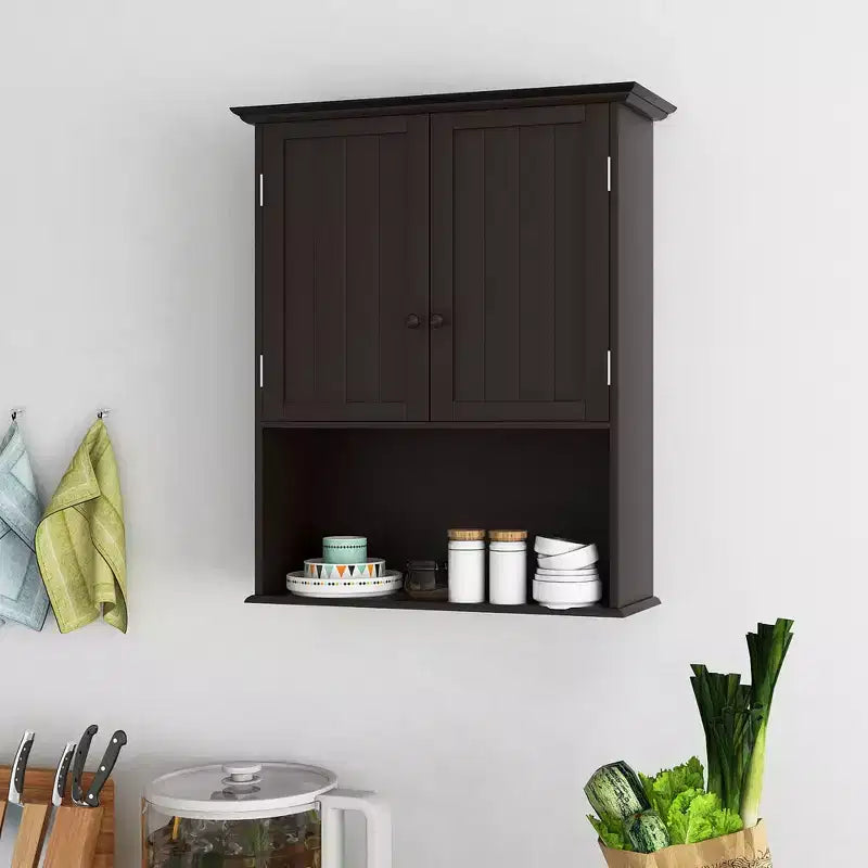 Mobiletto da bagno a parete nero/espresso con ripiano regolabile, per 1 persona