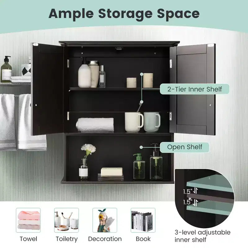 Mobiletto da bagno a parete nero/espresso con ripiano regolabile, per 1 persona